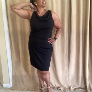 Venezia Black Sleeveless Dress w/ draped neckline, size 14-16